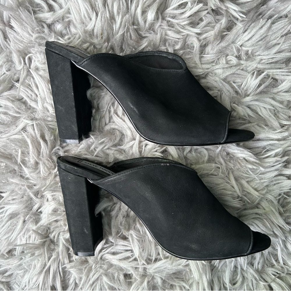 Steve Madden Vista black suede block heel mules women’s shoe size 10 - Picture 6 of 9